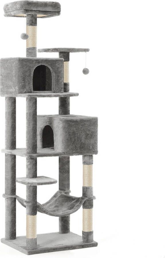Rootz Living Rootz Kattenkrabpaal Kitty Boom Kattentoren Pluche oppervlak Observatieplatforms Gezellige Grot Ligstoel Stevige hangmat Sisalpalen Trap Grijs Blauw Spaanplaat 49cm x 49cm x 135cm