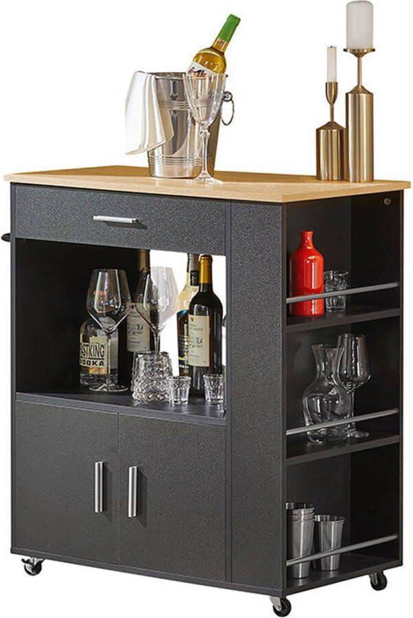 Rootz Living Rootz Keukentrolley Dressoir Serveerwagen Keukeneiland Mobiel opbergmeubel met handdoekhouder 82cm x 88cm x 46cm