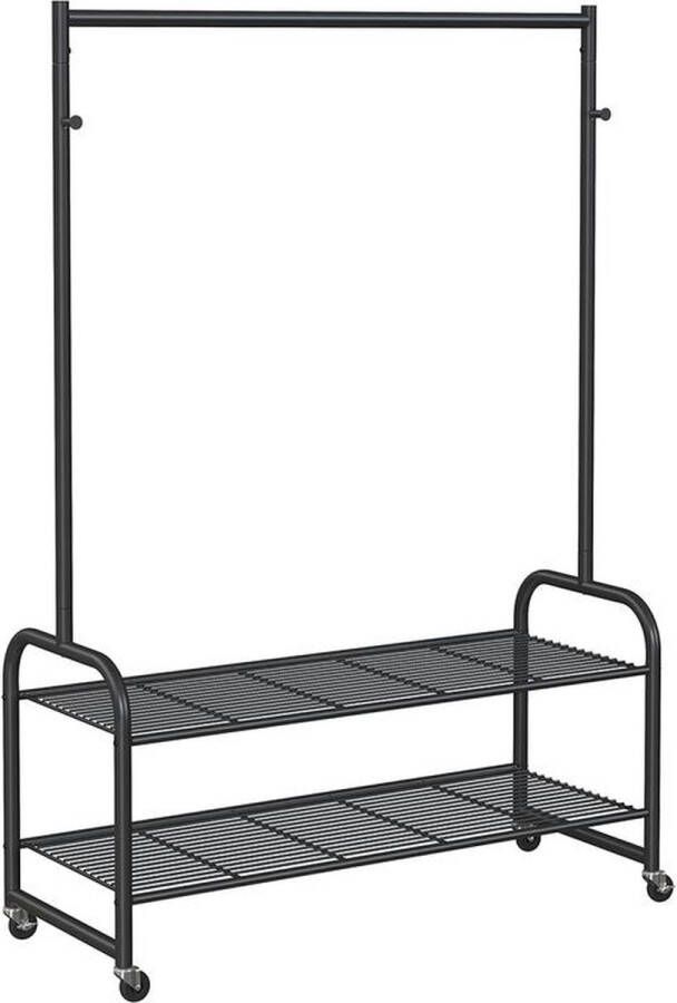 Rootz Living Rootz Kledingrek Kapstok Staand Kledingrek Met Schoenenrek Staal Zwart 115 x 45 x 168 5 cm