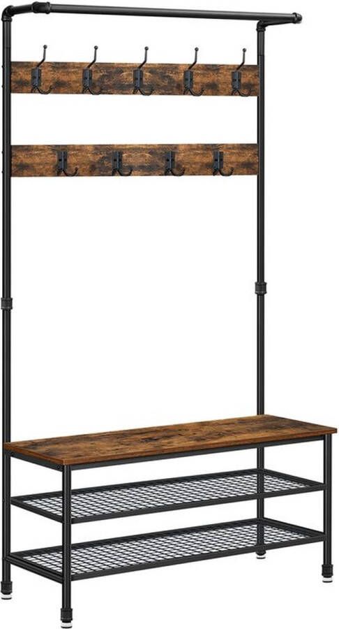 Rootz Living Rootz Kledingrek Kledingroede Kledingrek Met Plank Waterpijp Design Heavy-duty Verrijdbaar Kledingrek Industriële stijl Spaanplaat Staal Vintage Bruin-zwart 100 x 41 5 x 182 cm (L x B x H)