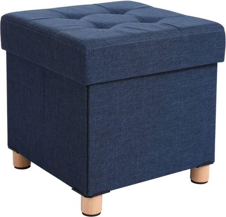 Rootz Living Rootz Kruk Met Deksel Kleine Kubus Zitting Opbergruimte Moderne Kruk Stijlvolle Voetenbank Gestoffeerde Zitting Functionele Voetensteun Imitatie Linnen MDF Marineblauw 38 x 38 x 40 cm (L x B x H)