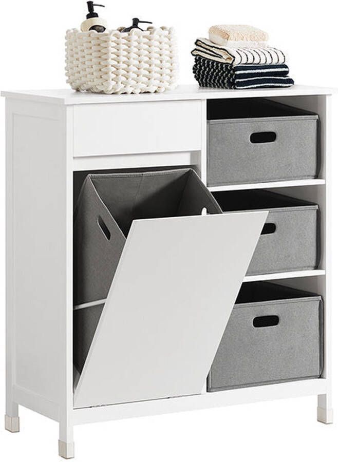 Rootz Living Rootz Linnenkast Wasverzamelaar Wasmand Badkamerkast Wit Vochtbestendig Voetkussen Eenvoudige montage 80 cm x 91 cm x 38 cm