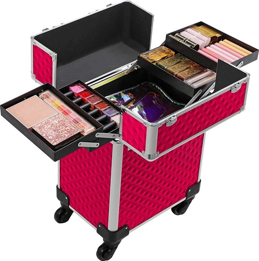 Rootz Living Rootz Beauty Case Trolley Make-Up Opberger Reisopberger Make-up Artist Roze MDF 34 x 24 x 45 cm
