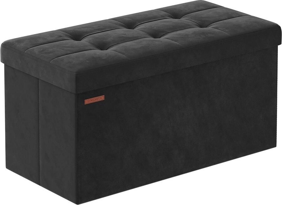 Rootz Living Rootz fluwelen zitkist opbergpoef gestoffeerde bank MDF-constructie 38 cm x 76 cm x 38 cm inktzwart capaciteit 89 l