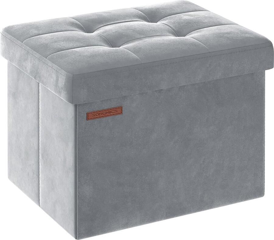 Rootz Living Rootz Fluwelen Zitkist Opbergpoef Gestoffeerde Bank MDF Constructie Duifgrijs 31cm x 41cm x 31cm Lichtgewicht Ruim Stevig
