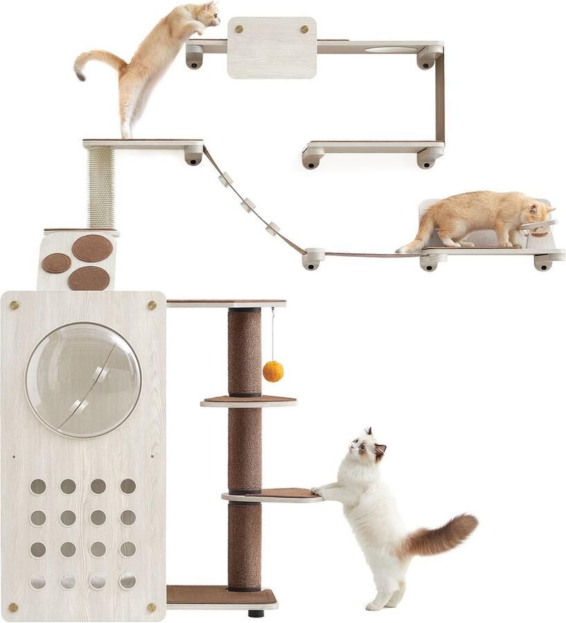 Rootz Living Rootz Kattenmeubelset Krabpaal Kattentoren Kattenklimboom Spaanplaat Katoenlinnen stof Dennenhout 200 cm x 200 cm x 43 8 kg