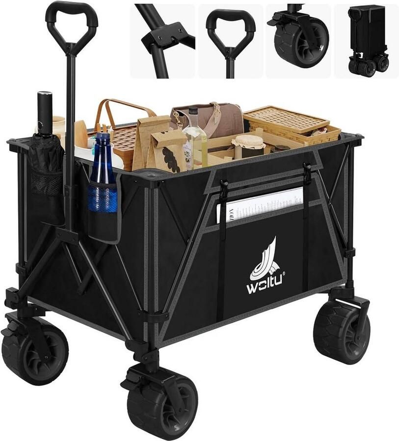 Rootz Living Rootz Opvouwbare handkar Utility Wagon Tuinwagen Hoog laadvermogen wielen voor alle terreinen moeiteloos draagbaar 106 cm x 105 cm x 54 cm (uitgevouwen); 47 5 cm x 70 cm x 23 cm (gevouwen)