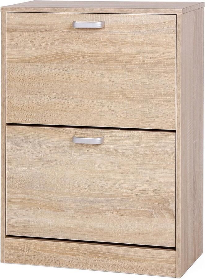 Rootz Living Rootz Schoenenkast Spaanplaat Schoenenrek Schoenenopbergorganisator E1 Spaanplaat 10-12 paar schoenen 24 cm diepte Eiken kleur 60 cm x 83 5 cm x 24 cm