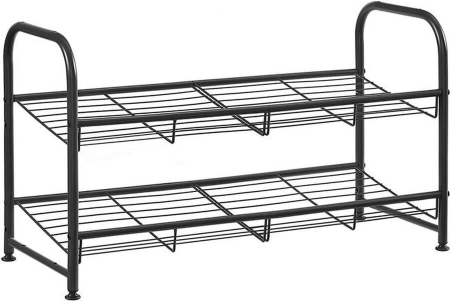 Rootz Living Rootz schoenenrek metalen schoenenrek met 2 planken 2-laags schoenenorganizer verticale schoenenopslag compacte schoenenplank schoenenhouder voor kleine ruimtes zwart 68 5 x 27 5 x 37 cm (L x B x H)