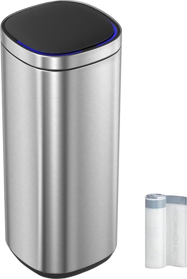 Rootz Living Rootz Sensor Prullenbak Vuilnisbak Automatische afvalbak Stalen constructie Handsfree bediening 30cm x 30cm x 74 6cm Zilver 50L capaciteit