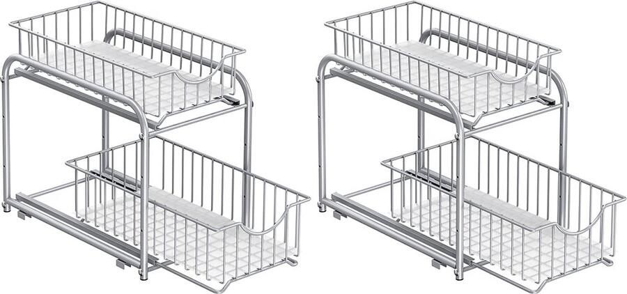 Rootz Living Rootz Steel Metallic Zilver 2-laags opbergrek Organizerstandaard Stalen frame 3 manden Lichtgewicht Compact ontwerp 21 cm x 36 5 cm x 33 7 cm
