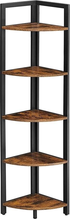 Rootz Living Rootz Vintage bruin-zwarte hoekplank spaanplaatstaal hoge boekenkast rustieke displaystandaard 30 cm x 30 cm x 150 cm 6 8 kg 5 kg capaciteit wandmontage