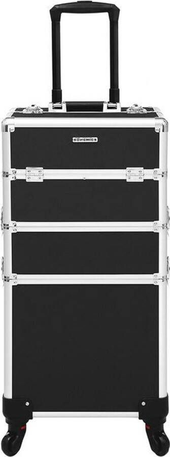 Rootz Living Rootz Make-up Trolley 3-in-1 Makeup Case With Universal Wheels Makeup Organizer Trolley Portable Makeup Cart Travel Makeup Trolley Vanity Trolley Mobile Beauty Station Aluminum Strip + MDF Black 35 x 68.5 x 25 cm (W x H x D)