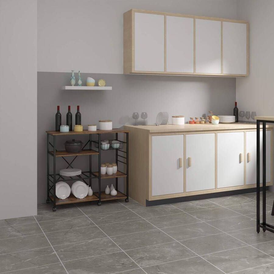Rootz Living Rootz Metalen Keukentrolley Serveerwagen Opbergrek Ruimtebesparend Duurzaam Multifunctioneel 90 cm x 83 5 cm x 40 cm