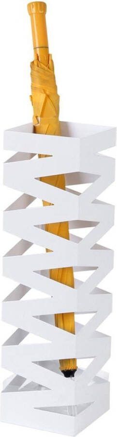 Rootz Living Rootz Metalen Paraplubak Met Lekbak en Haken Parapluhouder Van 49CM Hoog Wit