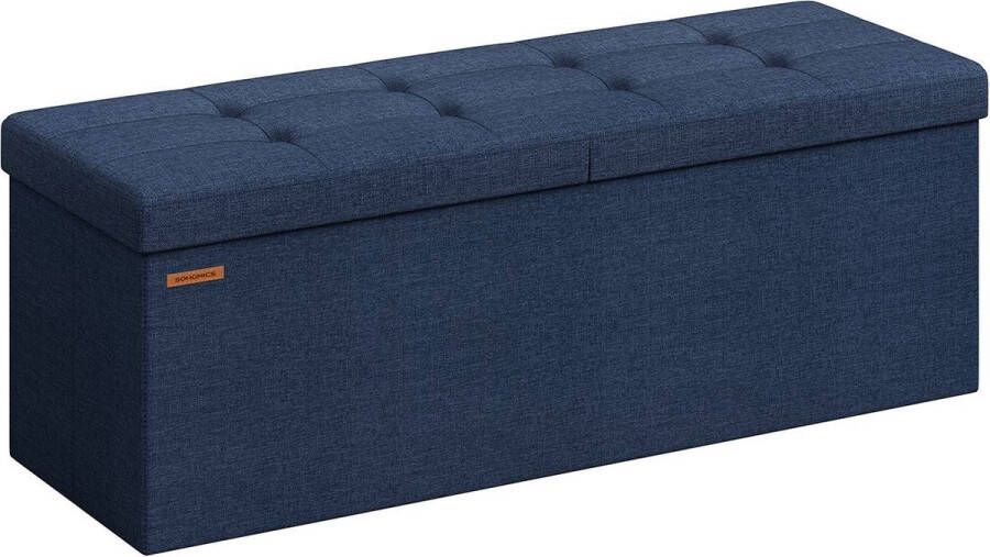 Rootz Living Rootz Midnight Blue Zitkist Opbergpoef Gestoffeerde bank MDF-constructie Imitatielinnen Schuimvulling 38 cm x 110 cm x 38 cm