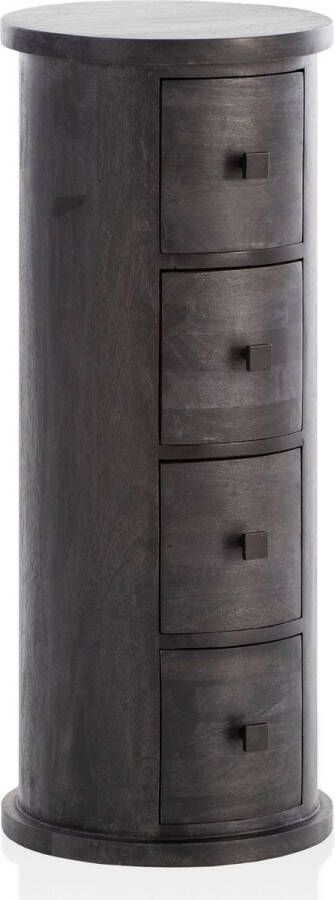 Rootz Living Rootz Moderne Ladekast Dressoir Opbergkast Mangohout 34 cm x 85 cm x 34 cm Zwart Vier laden Unieke korrel Hoge stabiliteit Verwijderbare laden