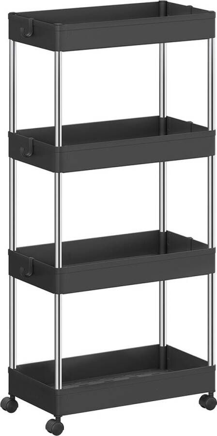 Rootz Living Rootz Nisplank Opbergrek Organisator PP Kunststof Roestvrijstalen buizen 22cm x 40cm x 88cm Zwart 6 Haken Eenvoudige montage Ruimtebesparend
