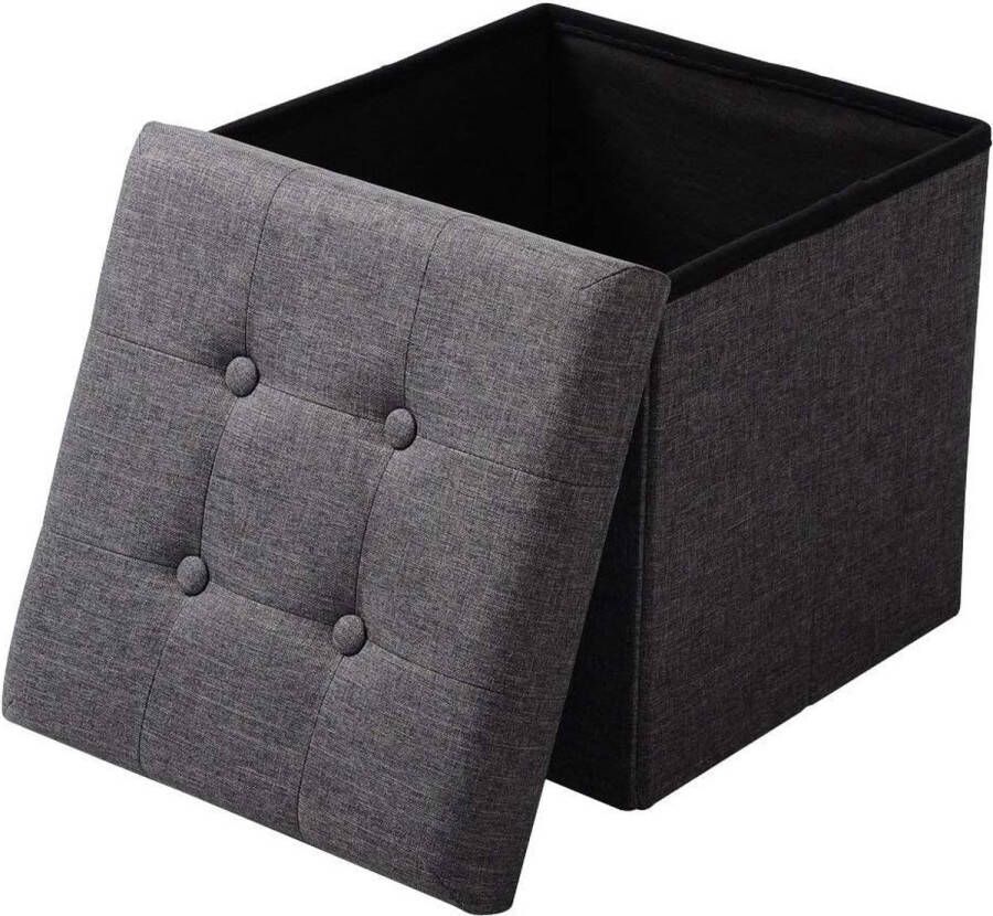 Rootz Living Rootz Opbergkruk Zitbank Poef Voetensteun Opbergdoos Opvouwbare Zitting Opbergkubus Donkergrijs 37 5x38x37 5 cm