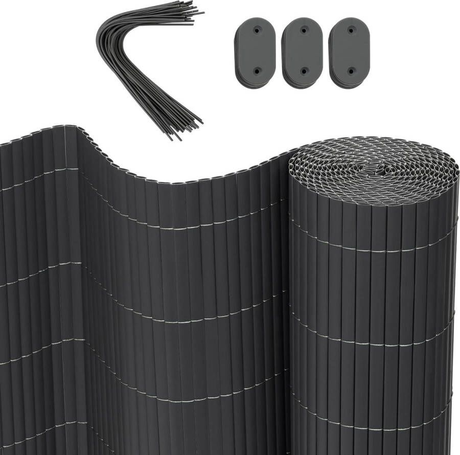 Rootz Living Rootz PVC Privacymat Privacyscherm Balkonscherm Terrasbarrière Tuinafscheiding Hekalternatief Buitenjaloezie Grijs 120x300 cm
