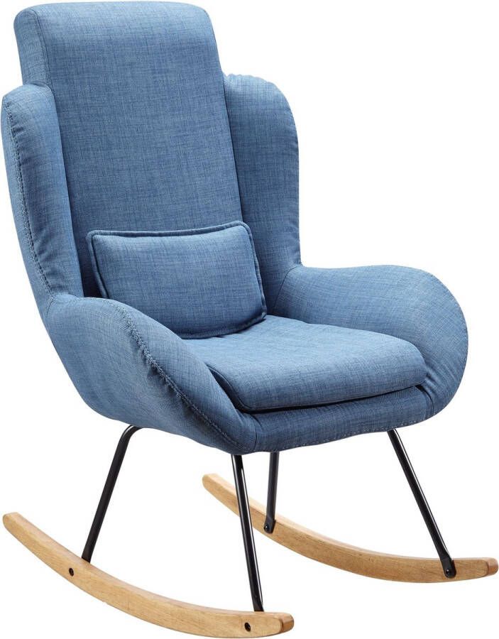 Rootz Living Rootz RocChair Blue Design Relaxfauteuil 75 x 110 x 88 5 cm Fauteuil stof hout Schommelfauteuil met frame Gestoffeerde Relaxfauteuil RocChair Moderne rocchair Hochlehner