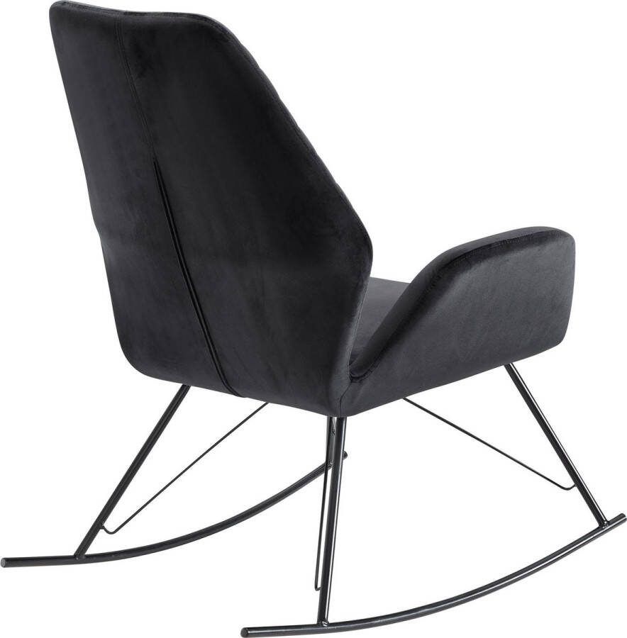 Rootz Living Rootz Rocchair Design Relaxfauteuil Fluweel-Metaal Gestoffeerde Fauteuil met Frame Moderne Rocchair Fauteuil Zwart 73x94x84 cm