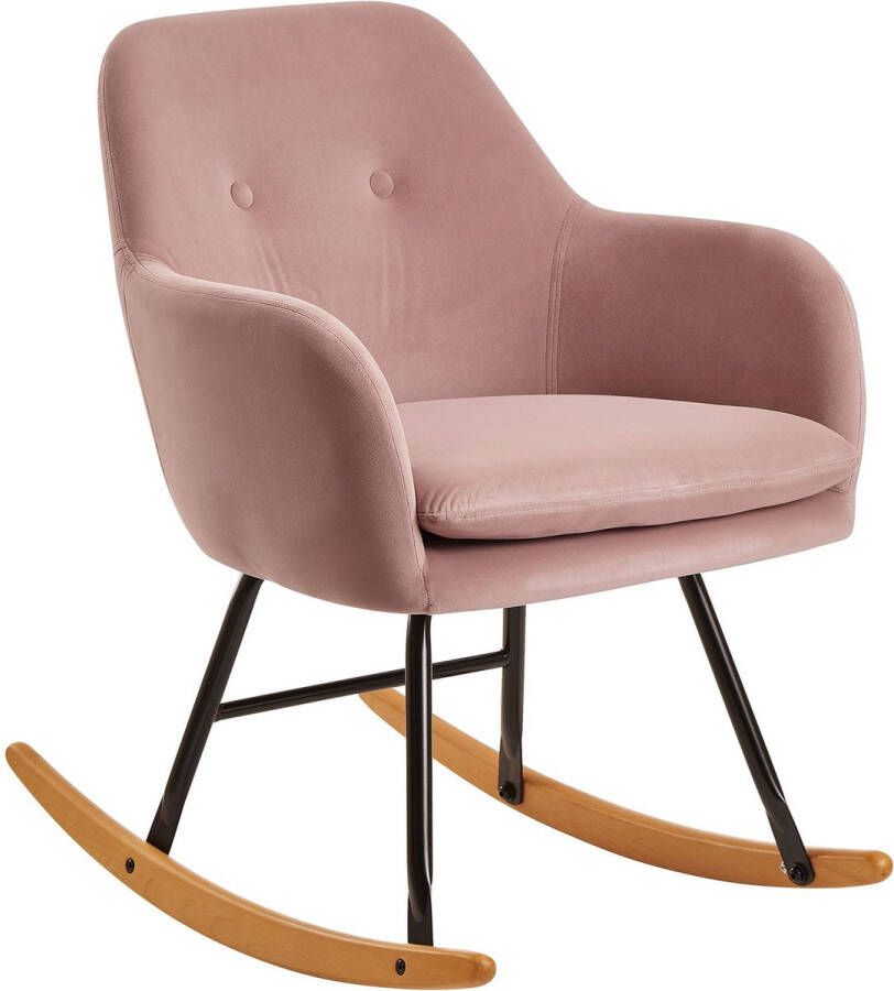 Rootz Living Rootz rocchair roze 71x76x70cm design relaxstoel fluweel hout Rocchair met frame Gestoffeerde relaxstoel rocchair Moderne rocchair fauteuil