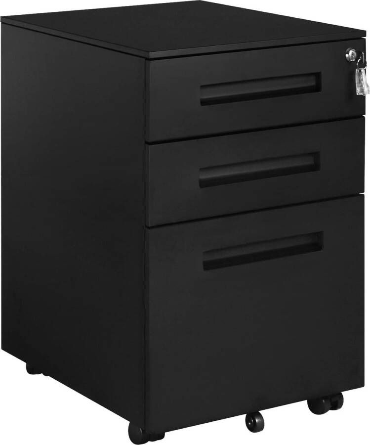 Rootz Living Rootz Rolling Office Cabinet Mobiel archiefsysteem Documentopslag Veilige ladekast Draagbare organizer Bestandshouder Zwart 45x60x39cm