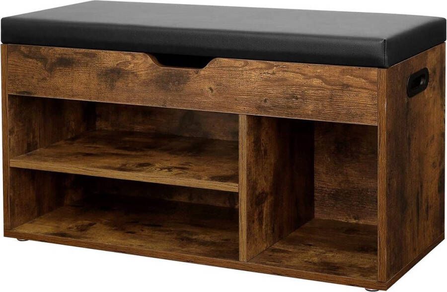 Rootz Living Rootz Schoenenbank Schoenenrek Schoenenorganizer Compact en ruimtebesparend Eindschoenchaos 3 open vakken Donkerbruin vintage E1-klasse spaanplaat 80 cm x 30 cm x 44 cm