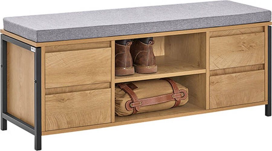 Rootz Living Rootz Schoenenkast met Bank Opbergorganisator Halbank Schoenenrek Industrieel Ontwerp MDF en Metaal 110cm x 45cm x 35cm