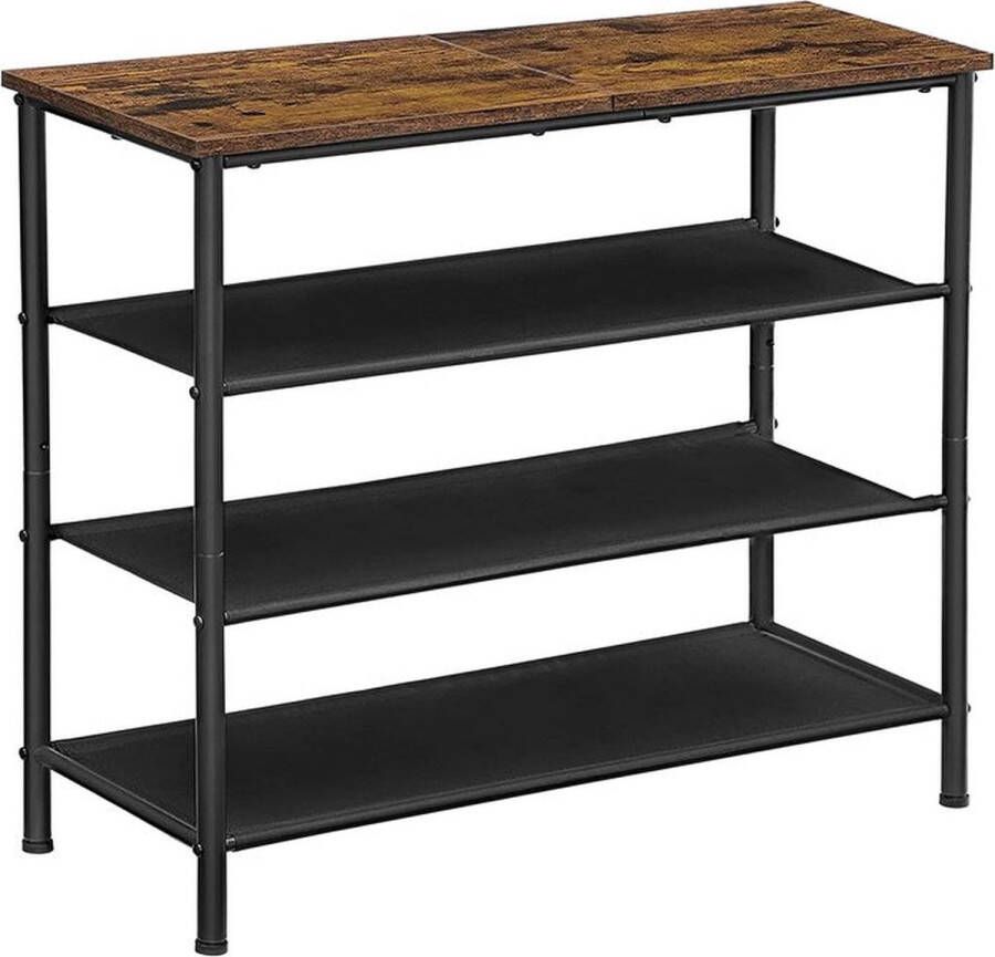 Rootz Living Rootz Schoenenrek 3 Planken Schoenenrek Schoenenopbergrek Schoenenopberger Schoenenkast Schoenenrek Vintage Bruin Zwart 75 x 30 x 71 cm