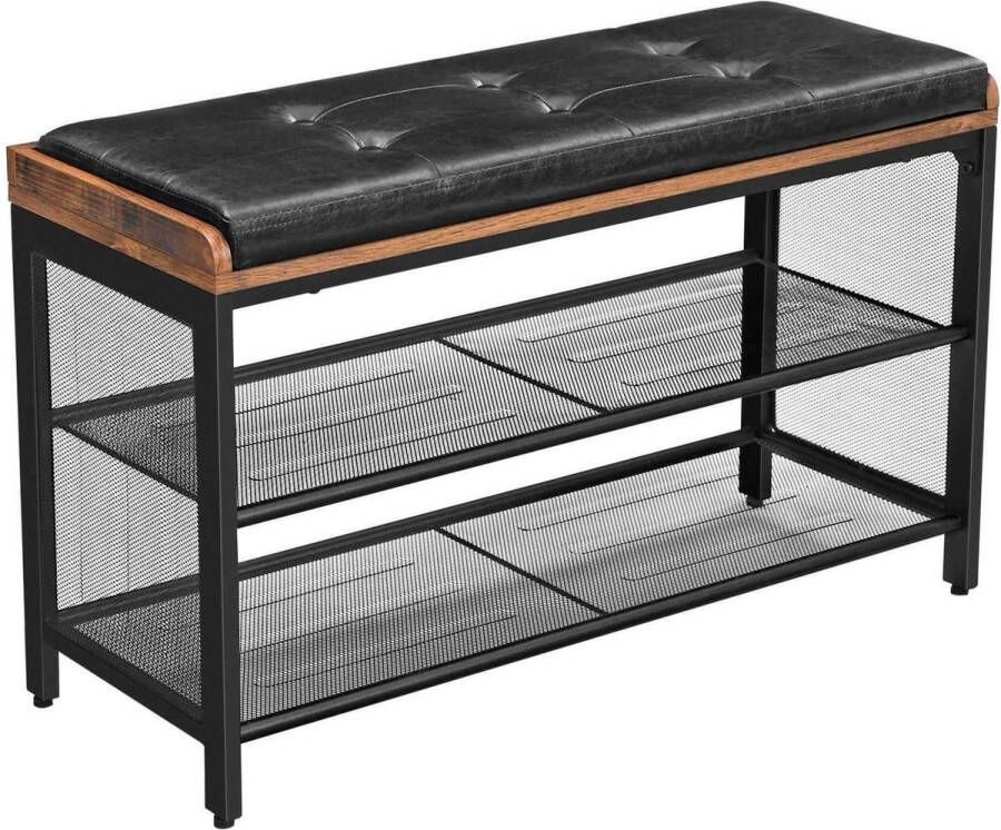 Rootz Living Rootz schoenenrek gewatteerde bank met roosterplank metalen constructie
