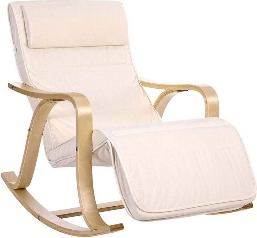 Rootz Living Rootz Schommelstoel Berkenhouten Schommelstoel Ergonomische Schommelstoel Tuinschommelstoel Balkon Schuimvulling Katoenen hoes Beige 67 x 125 x 91 cm (L x B x H)