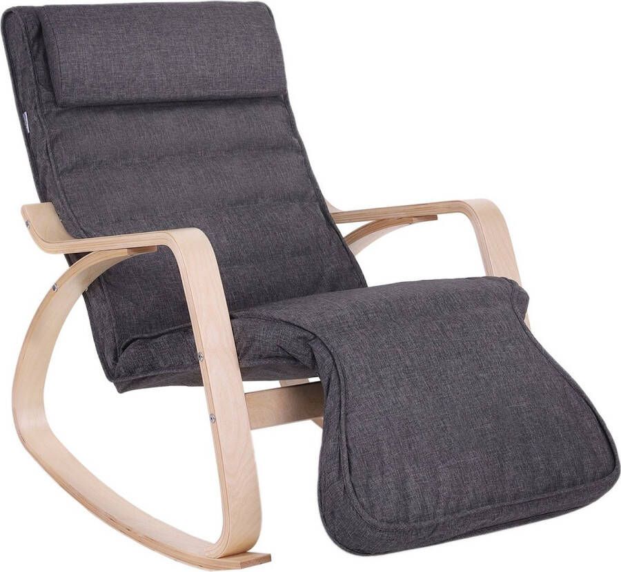 Rootz Living Rootz Schommelstoel Donkergrijs Berkenhout Schuim Ijzer Imitatielinnen 67cm x 125cm x 91cm Lichtgewicht Max. belasting 150kg Afneembare hoes Machinewasbaar Gemakkelijk schoon te maken