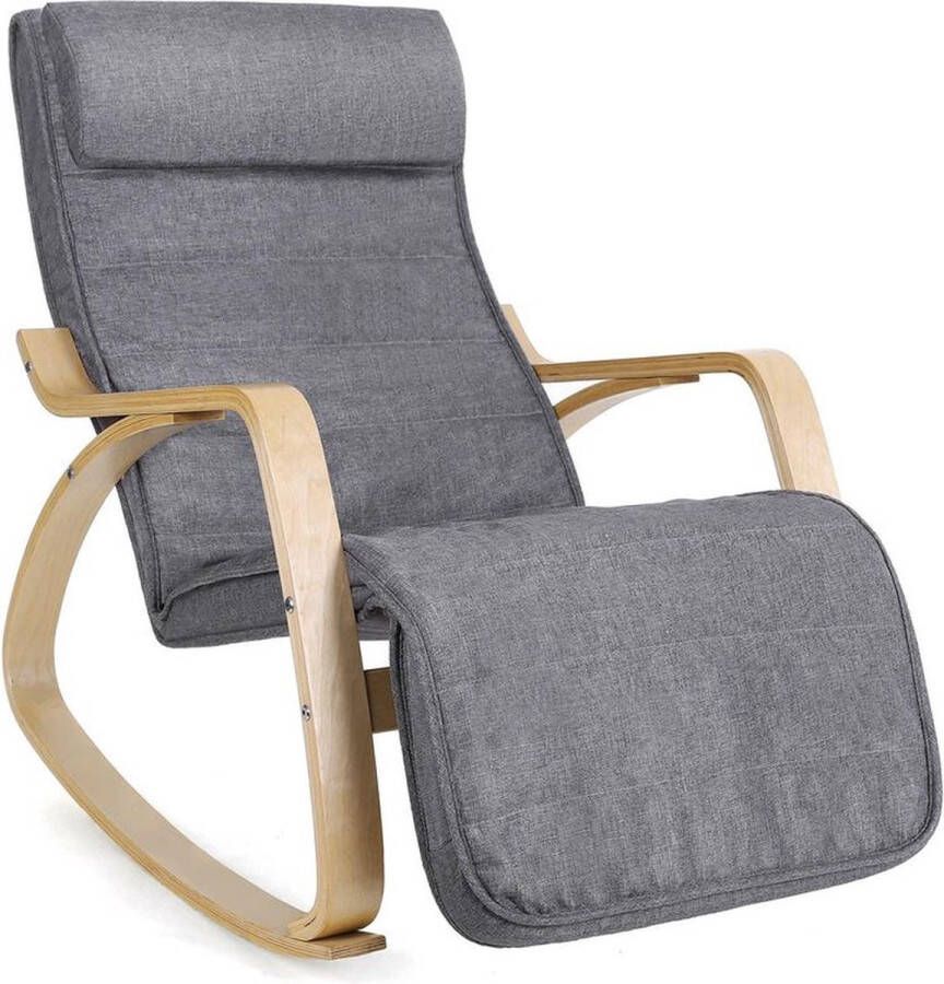Rootz Living Rootz Schommelstoel Goed draagvermogen Hoog zitcomfort Hoogwaardig hout Ergonomisch gevormd Berkenhout-schuim-imitatie Linnen Grijs 67 x 115 x 91 cm