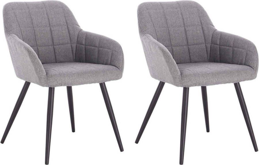 Rootz Living Rootz Set van 2 eetkamerstoelen met armleuningen Gestoffeerde stoelen Linnen metalen stoelen Comfortabel en ondersteunend Duurzaam en stabiel Eenvoudige montage 49 cm x 43 cm x 81 cm