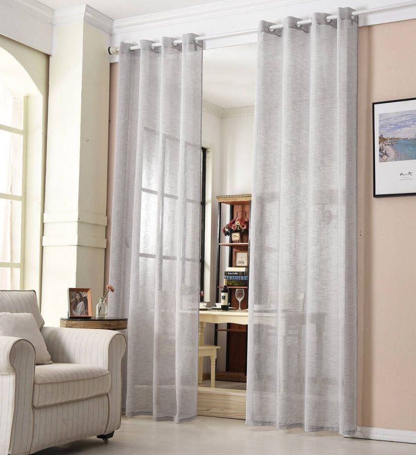 Rootz Living Rootz Transparant Linnenlook Gordijn Draperie Raambekleding Transparant Raambekleding Paneel Schaduw Lichtgrijs 140x245cm