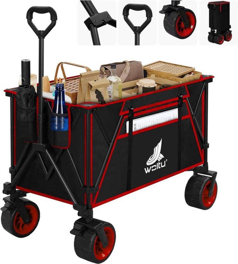 Rootz Living Rootz Ultimate opvouwbare handkar Utility Trolley Draagbare wagen Wielen voor alle terreinen robuust moeiteloos draagbaar 106 cm x 105 cm x 54 cm uitgevouwen; 47 5 cm x 70 cm x 23 cm gevouwen
