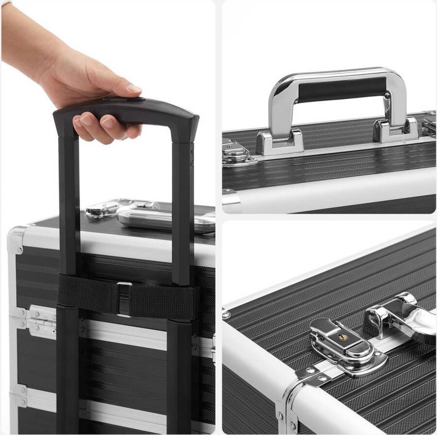 Rootz Living Rootz Vanity Case Cosmetic Case Make-up Case Travel Make-up Case Beauty Case Makeup Storage Case Met Wieltjes Zwart 35 7 x 27 x 72 5 cm
