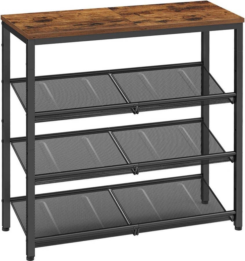 Rootz Living Rootz Vintage Bruin-Zwart Schoenenrek Opbergorganisator Spaanplaat Staal 30cm x 75cm x 73cm Heavy Duty Eenvoudige montage Ruimtebesparend