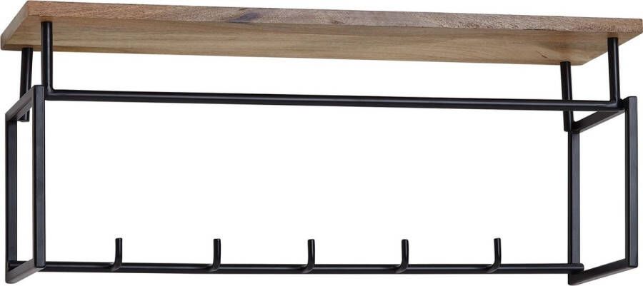 Rootz Living Rootz Wandkast Mangohout Metaal Design Haakrail met Plank en Kledingroede Houten Halkast 71x29x20 cm