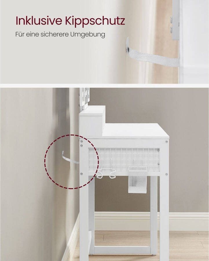 Rootz Living Rootz Witte Kaptafelset Kaptafel Make-uptafel Spaanplaat Staal Glas Kunstleer Schuimrubber 40 cm x 90 cm x 141 cm 28 6 cm x 42 cm x 42 5 cm 25 7 kg 150 kg maximale belasting Inclusief kruk en montagegereedschap