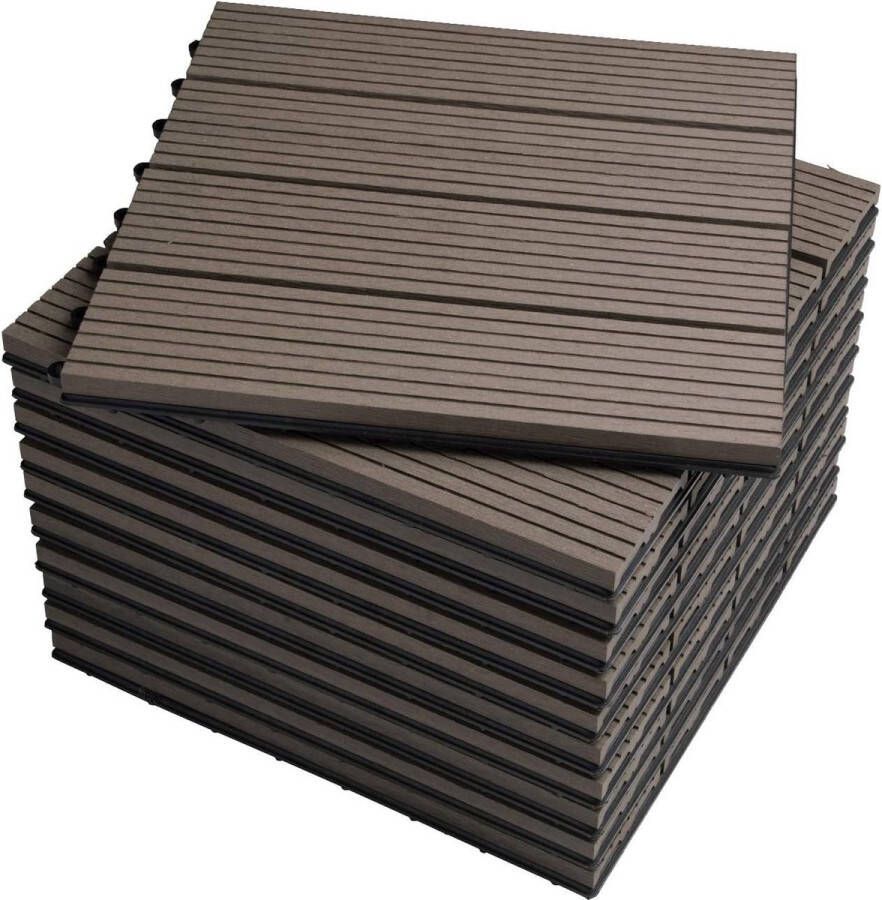 Rootz Living Rootz WPC Click Tiles Terrastegels voor buiten In elkaar grijpende tegels Duurzaam eenvoudig te installeren UV-bestendig 30 cm x 30 cm x 1 8 cm