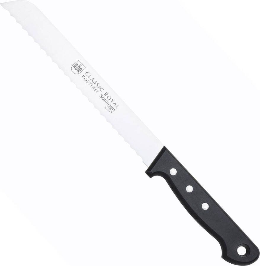 RÖR Solingen Broodmes met Golf- RVS Lemmet 20 cm Heft met Nieten Zwart
