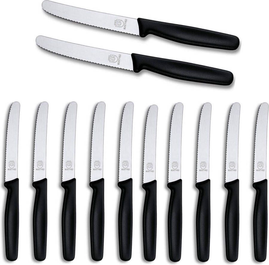 RÖR Solingen RÖR Solingen Ontbijtmes Tafelmes met Kartel RVS Lemmet 10.5 cm Zwart 12 Stuks