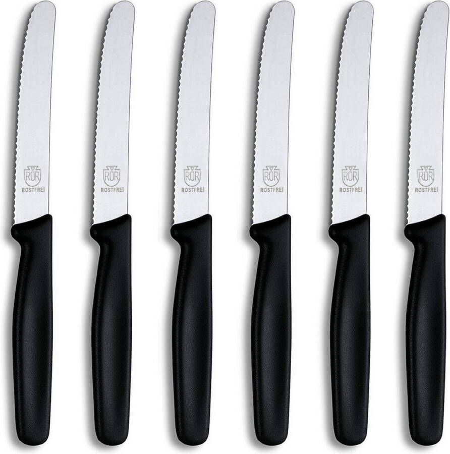 RÖR Solingen Ontbijtmes Tafelmes met Kartel RVS Lemmet 10.5 cm Zwart 6 Stuks