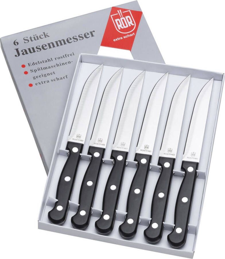 RÖR Solingen Steakmes Glad RVS Lemmet 11.5 cm Kunststof Heft 6 delig