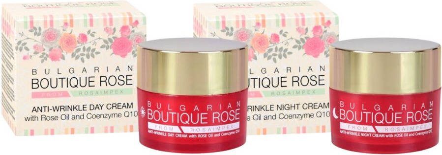 Rosa Impex Boutique Rose Gezichtscrème Dag & Nacht Vrouwen Voordeelverpakking met Rozenolie en Q10 Anti-rimpel & Anti-aging 2 x 45ML