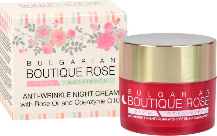 Rosa Impex Boutique Rose Nachtcrème voor Vrouwen Rozenolie en Q10 Anti-rimpel & Anti-aging met Vitamine E 45ML