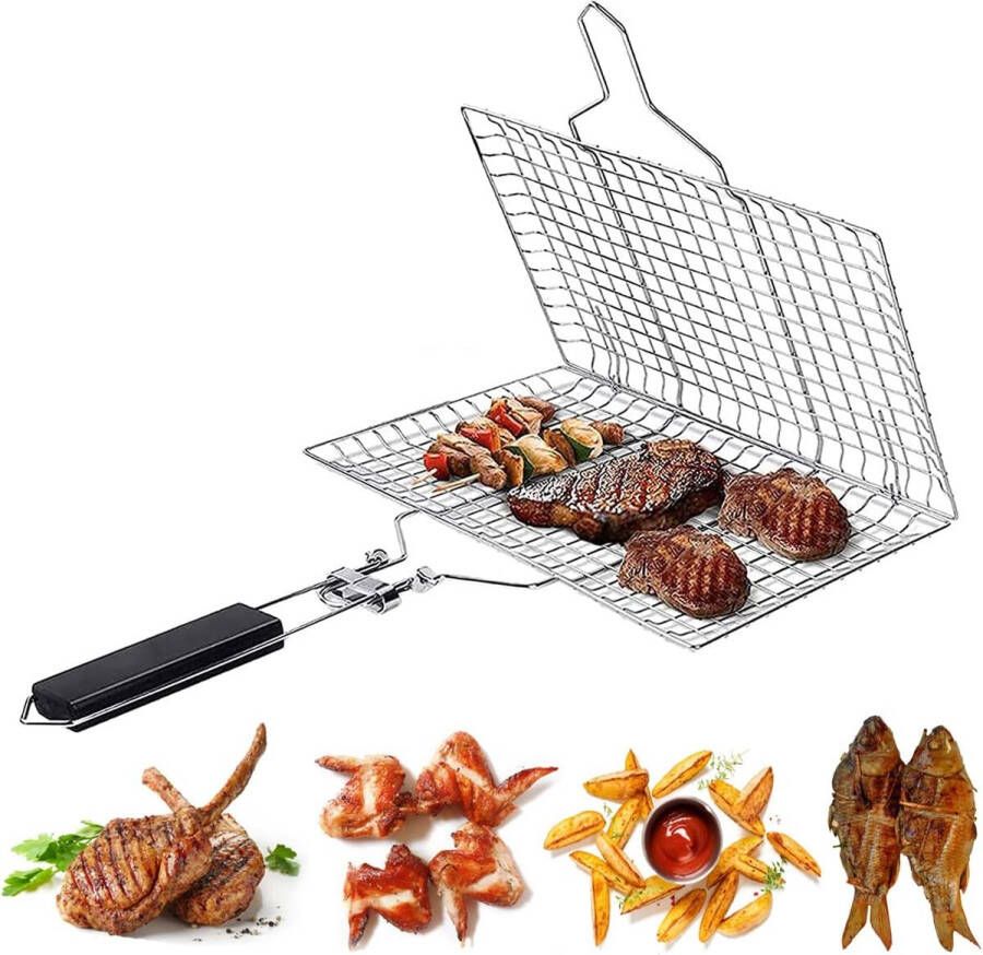 Rose bear Vis-grillmand roestvrij staal BBQ grillmand visbraader draagbare grill vishouder grillrooster voor vis groenten steak garnalen worstjes met afneembare handgreep ophangoog 32 x 21 5 cm S